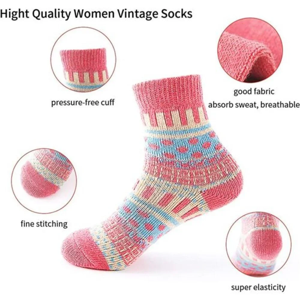 5 Pairs Women Winter Wool Warm Socks Thick Crew fuzzy Sock for Women